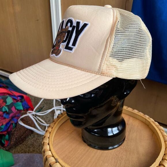 Vintage Nissin Cream Trucker Hat with UGLY Teddybear Patch Adjustable Snap Back - Picture 4 of 10